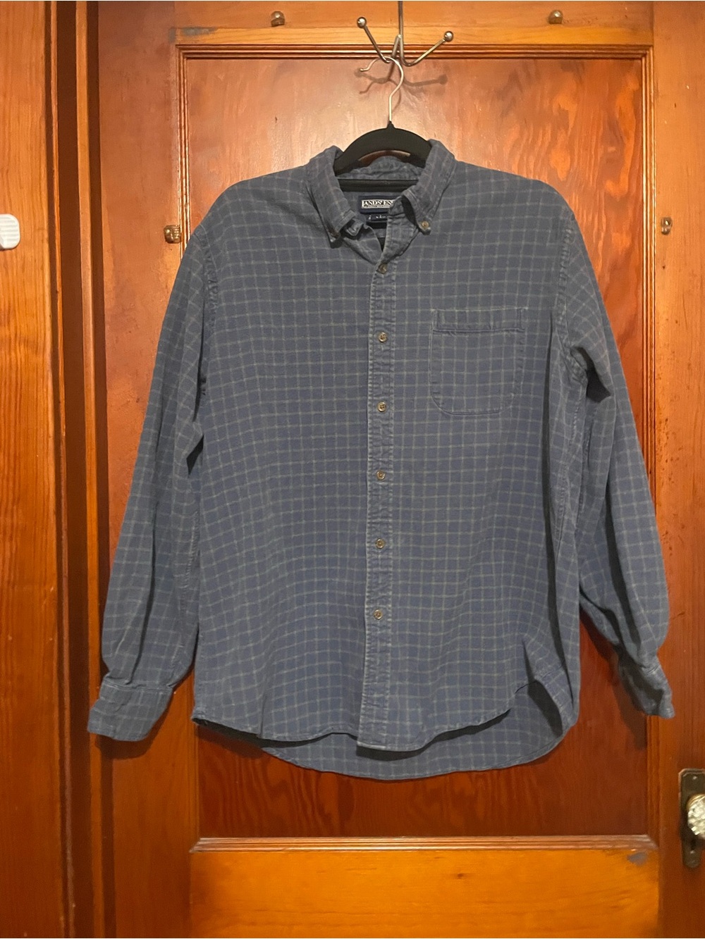 Sturdy Lands' End Men's Blue/Gray Windowpane Flannel Button-Down Shirt